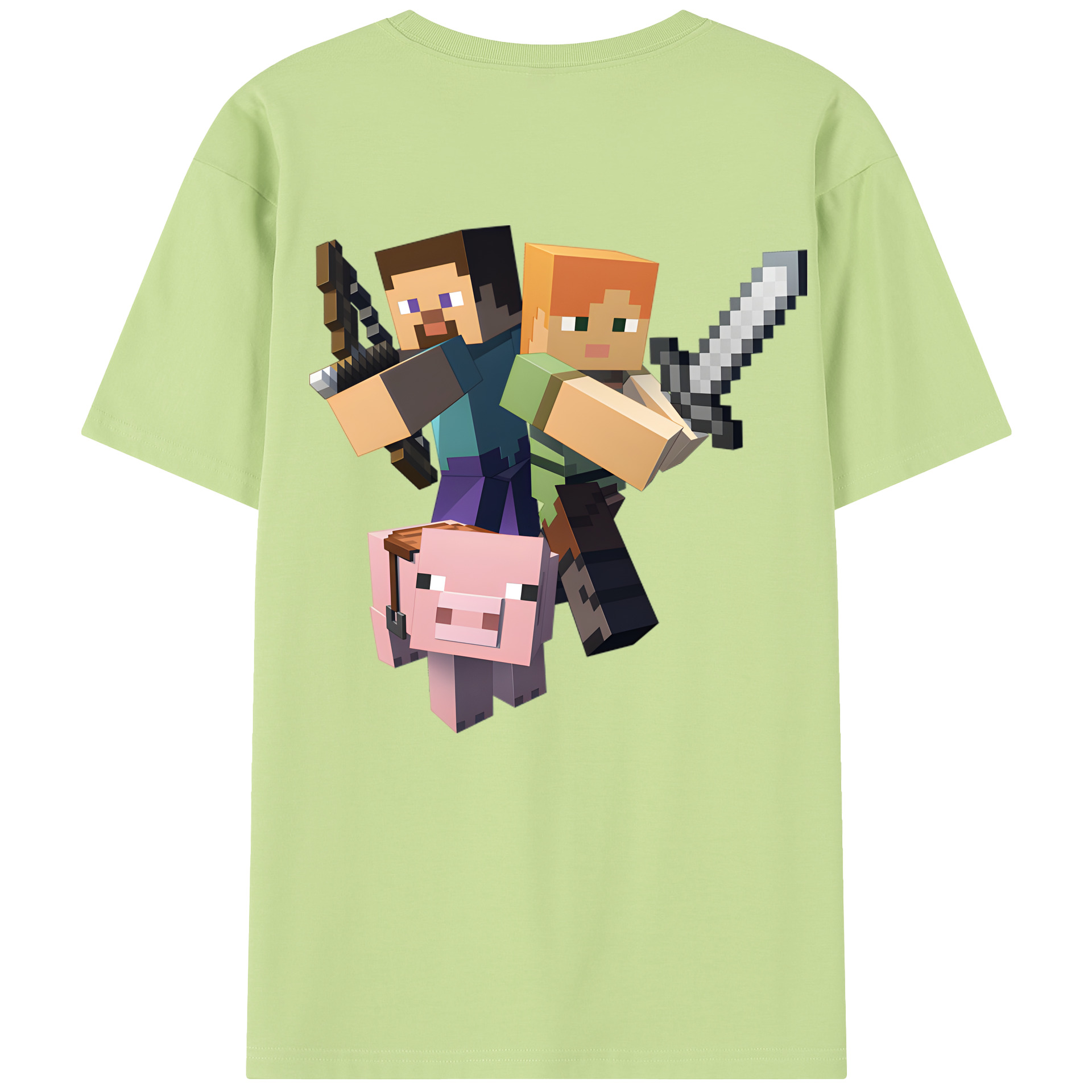 （画像用） マインクラフト ブロックの世界 Minecraft MC Block world 綿100％半袖Tシャツ（背面プリント）